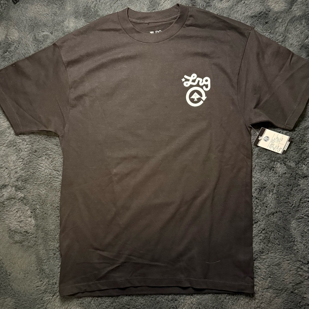 LRG Black Short-Sleeve Tee with White Chest Logo Panda Art Back Size Large